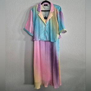 Dressed in Lala Ćest la Vie Plissé Skirt Set in Rainbow Daydream